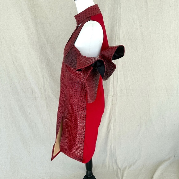 Designer J Loren Collection Off the Shoulder Red Croc Dress Size S - Picture 5 of 9